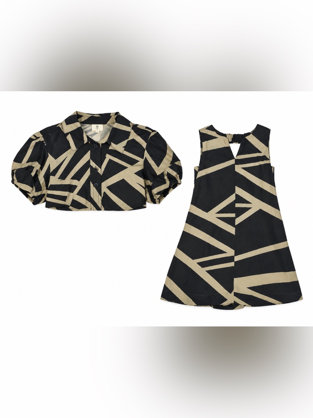 Banana Republic Girls Geometric Two-Piece Dress Set - Black & Beige